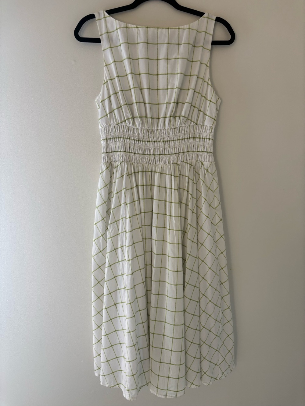 Hudson North White Midi Dress with Light Green Windowpane
